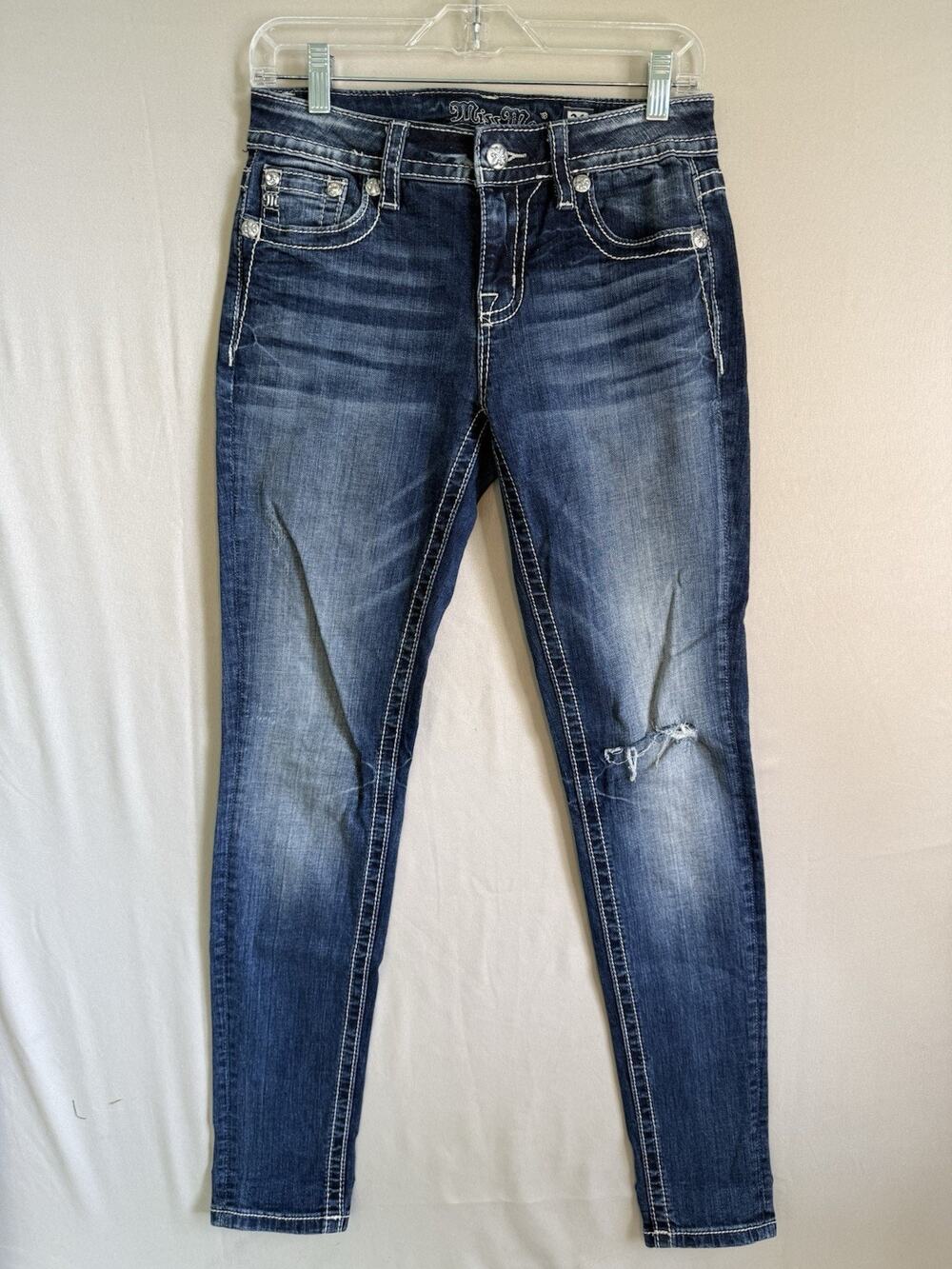 Miss Me Jeans Womens 26 Standard Skinny Distressed Stretch Dark Wash Denim
